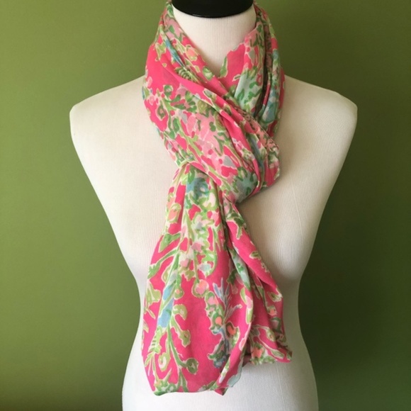 Lilly Pulitzer Southern Charm Infinity Scarf Pink Green Blue Preppy Resort - Picture 2 of 5